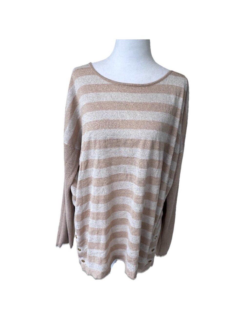 Dana Buchman Sweater Women XL Gold Metallic Tan Beige Striped Long Sleeve